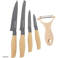 Neuetischkultur Messer-Set Küchenmesser 5-teiliges Set Griff in Holz Optik (Set, 5-tlg., 4 verschiedene Messer 1 Sparschäler), Schälmesser Brotmesser Sparschäler