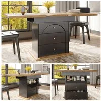 Celya Esstisch Multifunktionaler Ausziehtisch 110-140×80cm,klappbarer Küchentisch (für 4-6 Personen), Ausziehbarer Esstisch,platzsparender Küchentisch, Schwarz