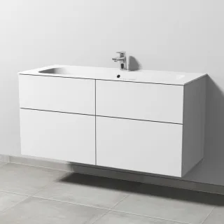 Sanipa 3way Keramik-Set Finion Keramik-Waschtisch und Unterbau mit 4 Auszügen, Weiß-Soft SM40243