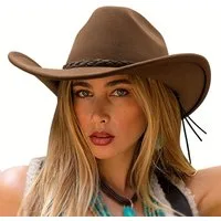 nsihing Cowboyhut Vintage Western-Cowboyhut, Unisex breitkrempiger Filzhut, Outdoor-Sonnenschutzhut