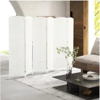 HOMCOM Paravent 240 x 170 cm Raumteiler (Sichtschutz, 6 St., Faltbar Trennwand aus Bambus), Raumtrenner Stellwand für Wohnzimmer Weiß