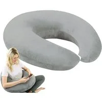 HEYHIPPO Stützkissen Lesekissen U-Form mit Armstütze für Bett & Sofa-55×60 cm Grau/Lila, Weiches Ellbogen-reduziert Arm- und Schulterbelastung, Ergonomisches Armstützkissen U-Form für Lesen & Gaming