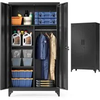SONGMICS Aktenschrank Mehrzweckschrank, Garderobenschrank, Aufbewahrungsschrank Metallschrank, mit 5 Fächern, Hängestange, abschließbar, hohe Füße