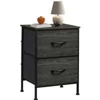 WLIVE Kommode Nachttisch mit 2 Stoffschubladen, 40×30×63 cm, Braun/Schwarz/Weiß (1 St), Beistelltisch mit Metallrahmen & Holzplatte, verstellbare Füße