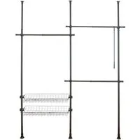 WENKO Teleskopregal Modell Herkules Duo, zum Klemmen ohne Bohren, verstellbar, mit 3 Kleiderstangen & 2 Körben
