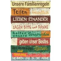 CEPEWA Kunstdruck Bild "Unsere Familienregeln" Plankenschild, Unsere Familienregeln