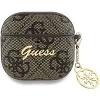 Guess Kopfhörer-Schutzhülle Case AirPods 4 Kunstleder braun Logo Metal Kette goldfarbig, Kantenschutz