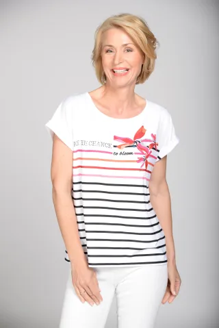 CLARINA - Rdh.-Shirt, 1/2 Arm, Streifen weiss - Gr. - 46