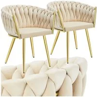 tectake Esszimmerstuhl Samtstuhl gepolstert, mit Samtbezug, Knotendesign, 60,5 x 55 x 75 cm (Polsterstuhl Astano in sandfarben/gold, 2 St), Stahlbeine, höhenverstellbare Kunststofffüße, Belastbarkeit 120 kg
