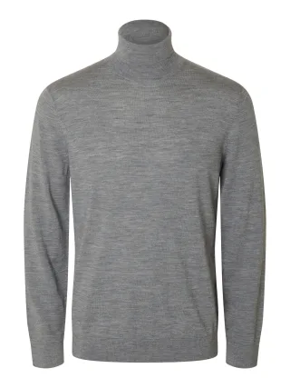 selected men - SLMTRAY LS KNIT MERINO ROLL NECK NOOS Medium Grey Melange - Gr. - L