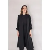 fashionshowcase Blusenkimono Damen Oversize-Kimono in Leinenoptik - Ärmel mit Tunnel-Detail Offener Vorderteil, Fließender Stoff