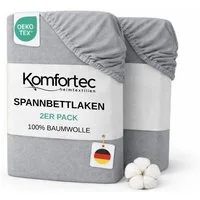 Komfortec Spannbettlaken Jersey Spannbettuch, 90x200, 140x200, 160x200, 180x200 oder 200x200 cm, 100% Baumwolle (135 g/m), Gummizug: Rundum, (2 Stück), OEKO-TEX® Standard 100 Zertifisiert, für Matratzen bis 25 cm Höhe