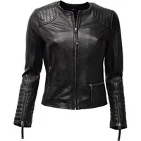 Zimmert Leather Lederjacke Luisa kragenlos,Blazer, Grün, Bordo Rot, Schwarz