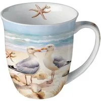 Ambiente Luxury Paper Products Becher Herzen, Rose, Sommer, Blumen, Pflanzen, Vogel, Tiere, Maritim, 1-tlg., Porzellan Tasse, Sommer - Möven, Meer, Strand, Urlaub Vogel, seagulls, Motiv, Geburtstag, Hochzeit, Valentinstag, Muttertag, Geschenke
