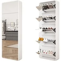 Rutaqian Schuhregal Schuhschrank mit Spiegel und 5 Klappschubladen, 1-tlg., verspiegelter Schuhschrank, freistehender Kipp-Schuh-Organizer