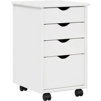 vidaXL Rollcontainer Rollschrank Mit Rad Weiß 34 x 39 x 56 cm Massives Kiefernholz, (1 St)