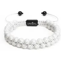 UNIQAL.de Perlenarmband aus Naturstein – zweireihig, 6 mm, Unisex (Edelstahl-Elemente, Naturstein-Perlen), verstellbarer Makramée-Verschluss, handgefertigt