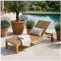 CARO-Möbel Gartenliege GRANADA, Sonnenliege aus Teak massiv mit Rollen Liege Garten aus Teakholz auf R
