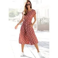 LASCANA Midikleid mit Punktedruck und Taschen, Blusenkleid (mit Gürtel) elegantes Sommerkleid aus Webware, Viskosekleid, Tupfenkleid, feminin