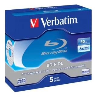 1x5 Verbatim BD-R Blu-Ray 50GB 6x Speed, white blue Jewel Case
