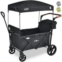 FableKids Bollerwagen LEO X2Lite – Faltbarer Transportwagen mit Dach 5-Punkt-Gurt (Onyx Schwarz), Hecktasche, Abdeckhaube