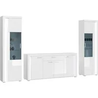 Home affaire Wohnwand Viborg, 3-teiliges Set, inkl. vertikaler Frontbeleuchtung, best. aus:, (3-St), 2x Vitrine und Sideboard, Wohnkombination, Wohnzimmer-Set, Esszimmer