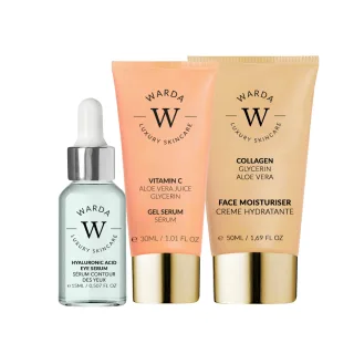 Hautstrahlungs-Boost Vitamin C Gel-Serum 30ml + Hautfeuchtigkeits-Boost Hyaluronsäure Augenserum 15ml + Hautstraffungs-Boost Kollagenfeuchtigkeitsspender 50ml