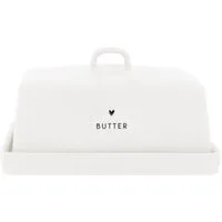 Bastion Collections Butterdose Schwarzes Herz, Keramik, Spülmaschinengeeignet, Weiß, Herz, H: 8cm