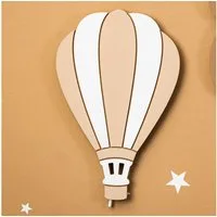 COZYCOLLECTIONS LED Wandleuchte Wandnachtlicht „beiger Heißluftballoon“ in Holzoptik, LED, Warmweiß, handbemalt, inkl. Heißluftballons (Beige) (ohne Bär + Weiße Wolke)
