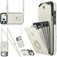 Wigento Handyhülle Für Apple iPhone 17 Pro Max Crossbody Kunstleder Rhombic Hülle Weiß, Mit Kartenfächern, RFID-Schutz, Gurt