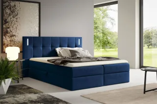 Boxspringbett Schlafzimmerbett MARTIM PREMIUM 200x200cm Stoff Fresh Dunkelblau