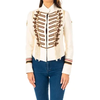 Langärmelige Damenjacke mit hohem Halsausschnitt und Haken- und Ösenverschluss LWJG30