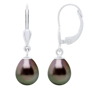 Ohrringe aus Silber 925 und echten Tahiti-Zuchtperlen Birne 8-9 mm