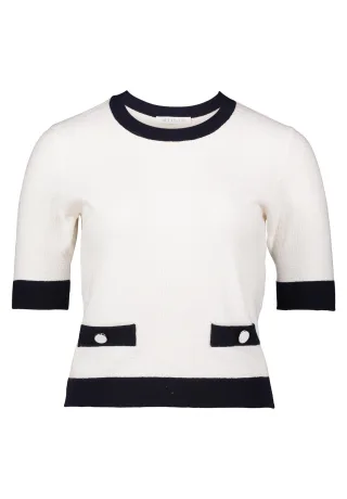 Betty & Co - Feinstrickpullover weiß/dunkelblau - Gr. - 36