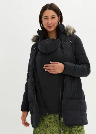 bonprix 3-in-1 warm wattierte Umstands- und Tragejacke, schwarz, Gr.52, Wattierte Schwangerschaftsjacke für die Schwangerschaft und danach