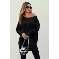 FS Collection Longpullover Damen Longpullover Oversize Strickpullover für Herbst/Winter, Onesize (Einheitsgröße: UK 8–16 / EU 36–44, 4 Farben : Schwarz, Creme,Hellgrau und Dunkelgrün) 50 % Polyacryl, 30 % Polyamid, 20 % Polyester