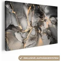 OneMillionCanvasses® Leinwandbild Grau - Luxus - Gold - Marmor, Fotodruck (1 St), Leinwand Bilder Klein, Wand Dekoration Aesthetic 30x20 cm