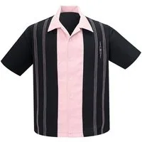 Steady Clothing Kurzarmhemd The Harper Black Pink Retro Vintage Bowling Shirt Rockabilly