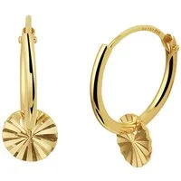 NICEANDnoble Paar Creolen 585er Gelbgold Creolen mit diamantiertem Plättchen, abnehmbare, runde Plättchen