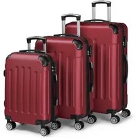 LALAHO Trolleyset Reisekoffer Set Hartschalenkoffer Trolley mit 360° Rollen, 4 Rollen, (3 tlg), Koffer Set aus ABS mit Teleskopstange, Handgepäck, Burgunderrot