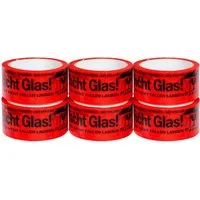 BAYLI Klebeband 6 Rollen PP Klebeband Vorsicht Glas 48mm x 66m - Warnband - starkes