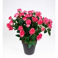 Kunstblume Rosenbusch 30cm im Topf ZF Rosenstrauch Kunstpflanze künstliche Blumen Rosen, Seidenblumen Roß, Höhe 30 cm, Rosa-Pink