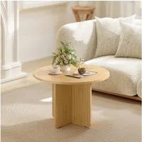 HOMCOM Couchtisch Rund Ø66 cm Wohnzimmertisch aus Bambus (Beistelltisch, 1-St., Kaffeetisch), bis 120 kg Belastbar für Wohnzimmer, Schlafzimmer, Natur