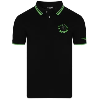 Plein Sport - Schwarzes Poloshirt Mit Doppelstreifenkragen Und Tiger-design Auf Der Rückseite