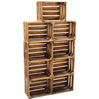 Teramico Holzkiste Obstkisten Holzkisten 40cm im praktischen 9er Set geflammt, Aufbewahrungsbox