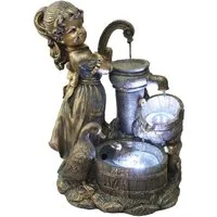 Arnusa Gartenbrunnen Springbrunnen Heidi mit Gänse BK855 Gartendeko Wasserspiel Gartenfigur, mit LED Beleuchtung