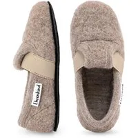 Ehrenkind Gemütliche, flache Kinder-Hausschuhe aus reiner Schurwolle Hüttenschuhe (atmungsaktiv & temperaturregulierend, rutschfest, Beige) ideal für Kindergarten, Schule und zu Hause
