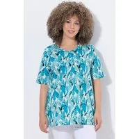 Ulla Popken T-Shirt T-Shirt Tukanmuster Zierfalten V-Ausschnitt