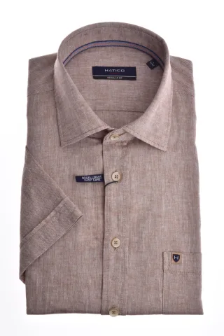 pure - HATICO- Sport Hemd regular fit Halbarm braun - Gr. - 3XL