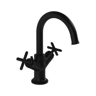 VitrA Origin Classic Zweigriff-Waschtischmischer mit Ablaufgarnitur Höhe 26 Schwarz Matt,A4288536 A4288536